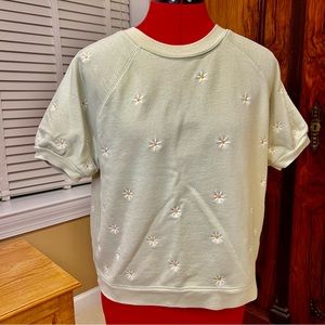 Madewell Daisy Embroidered Short Sleeve Sweatshirt - size XS